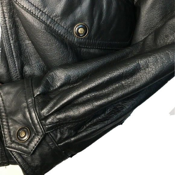 Mens XL Biker Bomber Genuine Black Leather Jacket - Picture 5 of 8